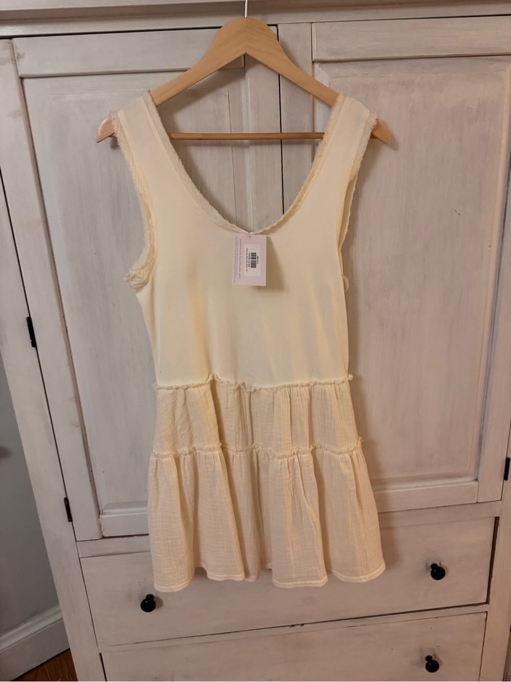 Women’s Cream Tiered Mini Dress - Sleeveless Scoop Neck